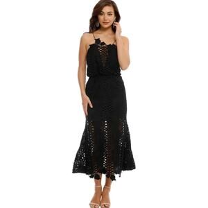 Alice McCall Black Lovelight Love Light Lace Floral Midi Dress Size US 4